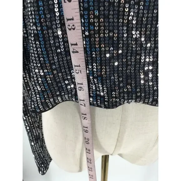 LULU'S SZ L Exquisite Glow Black and Silver Sequin Tie-Back Top Bouse NEW B86 - Picture 5 of 8